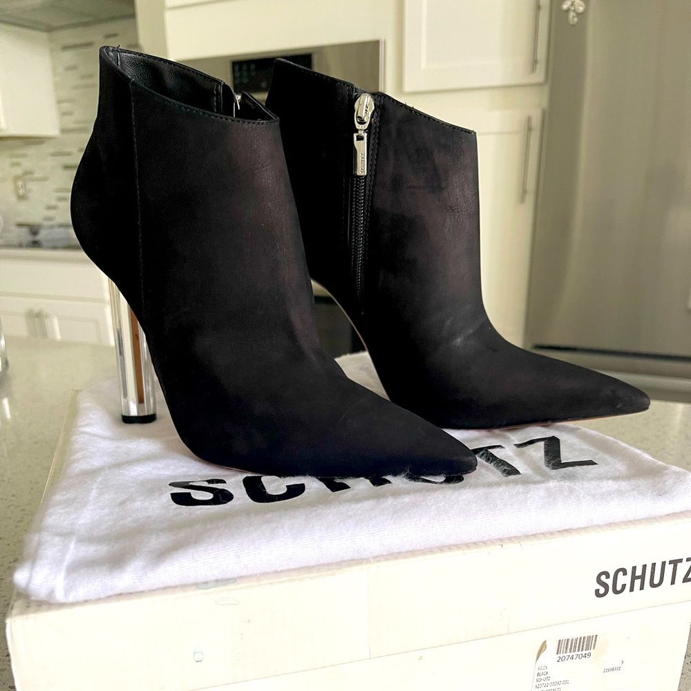 New Schutz black suede booties